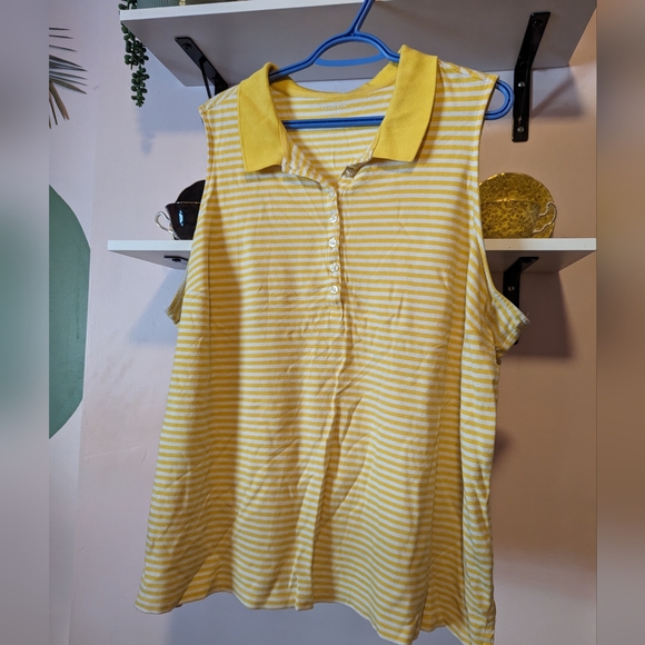 Plus size yellow striped Polo top - Picture 3 of 3